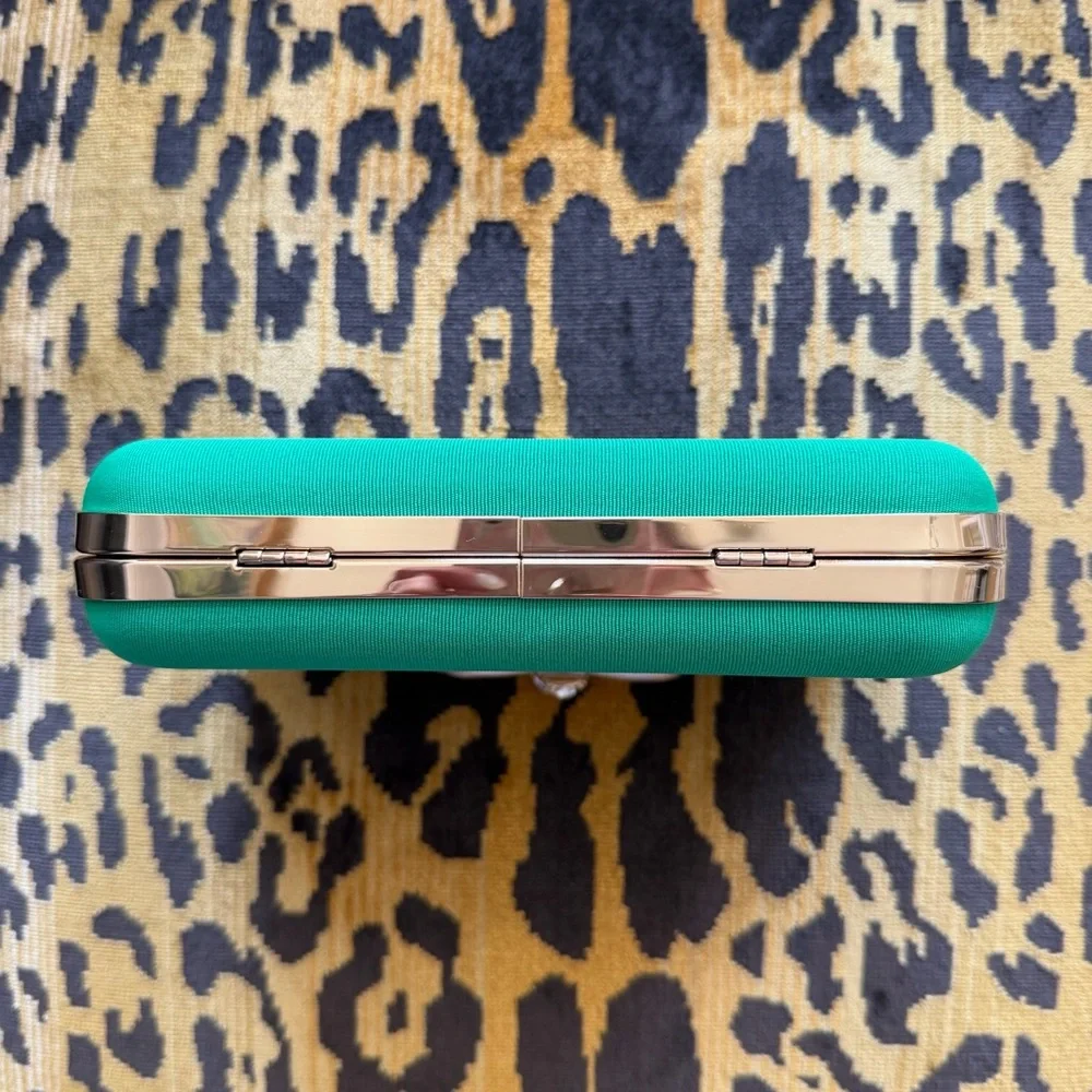 NWT Lilly Pulitzer Jessy Bow Hard Clutch Bamboo Green Gold Chain Crossbody Bag